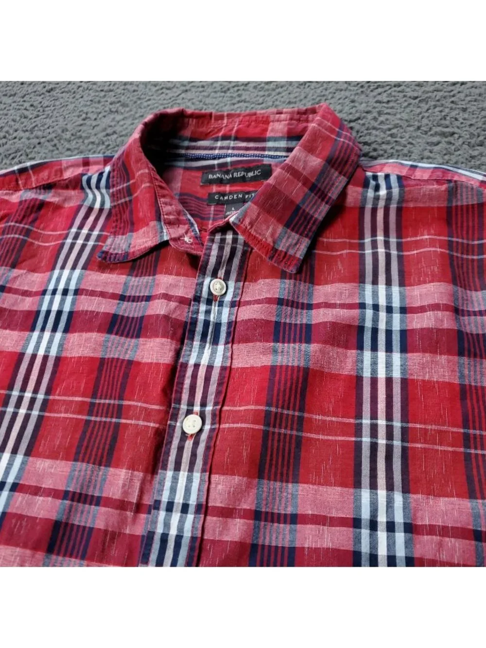 Banana Republic Shirt Mens L Large Red Long Sleeve Camden Fit Plaid Button